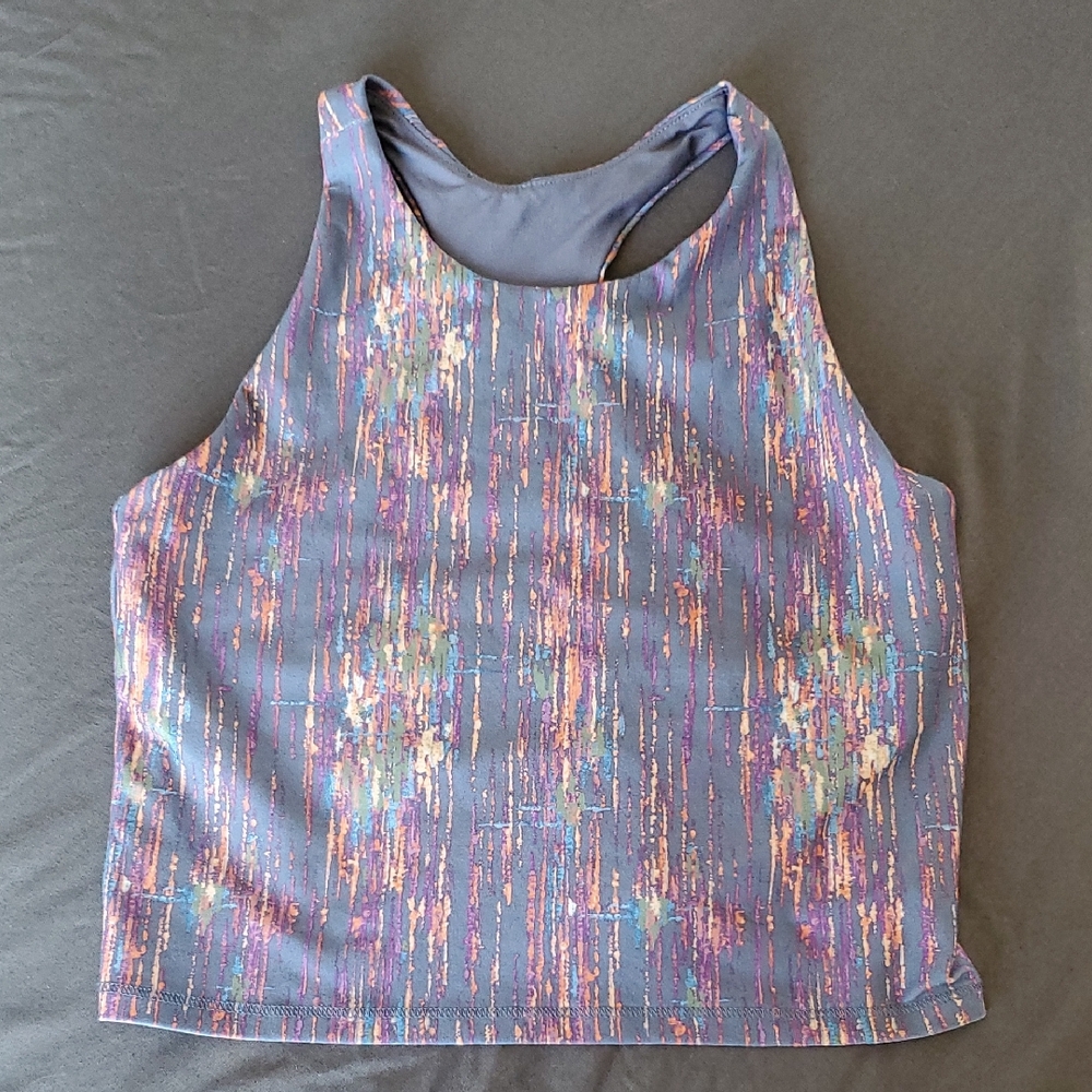 DSG Girl's Shelf Bra Tank Sketchy Ikat Grey Sleeveless - Size Large